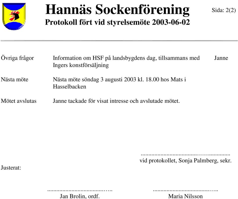 Ingers konstförsäljning söndag 3 augusti 2003 kl. 18.