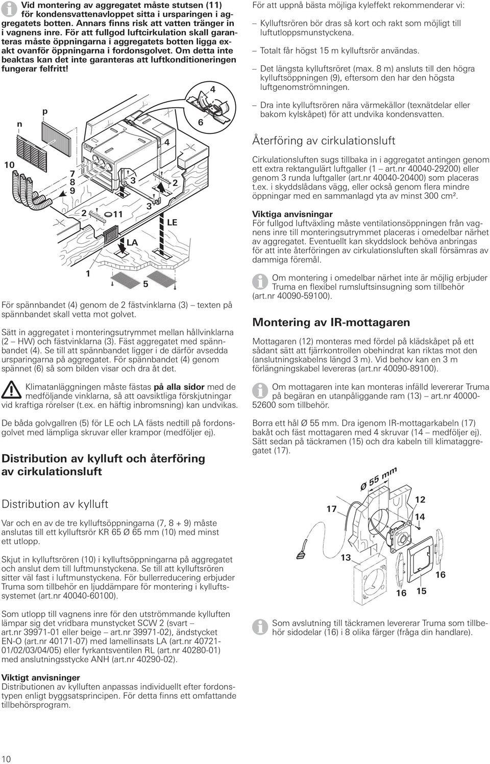 Om detta inte beaktas kan det inte garanteras att luftkonditioneringen fungerar felfritt!