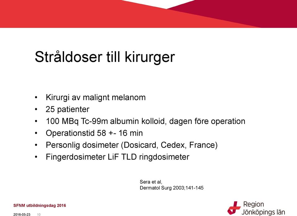 58 +- 16 min Personlig dosimeter (Dosicard, Cedex, France)