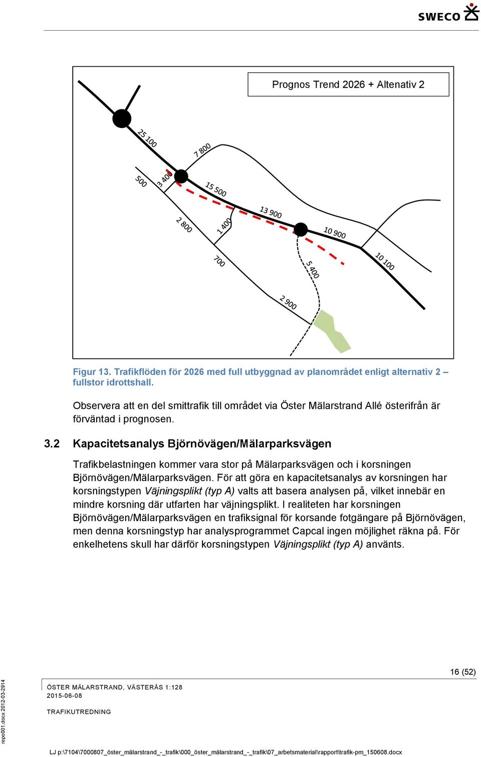 2 Kapacitetsanalys Björnövägen/Mälarparksvägen Trafikbelastningen kommer vara stor på Mälarparksvägen och i korsningen Björnövägen/Mälarparksvägen.