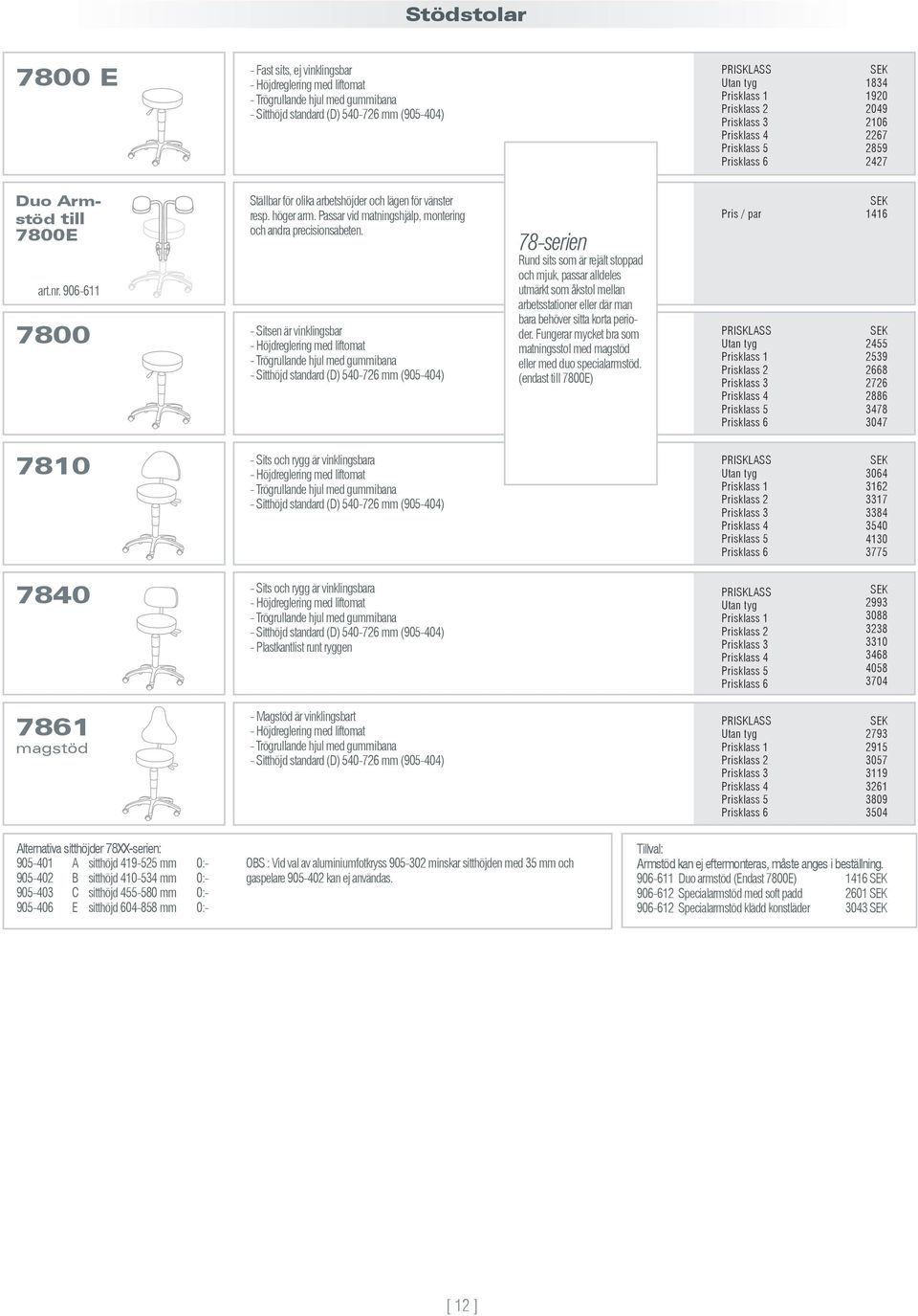 7800 - Sitsen är vinklingsbar - Sitthöjd standard (D) 540-726 mm (905-404) 78-serien Rund sits som är rejält stoppad och mjuk, passar alldeles utmärkt som åkstol mellan arbetsstationer eller där man