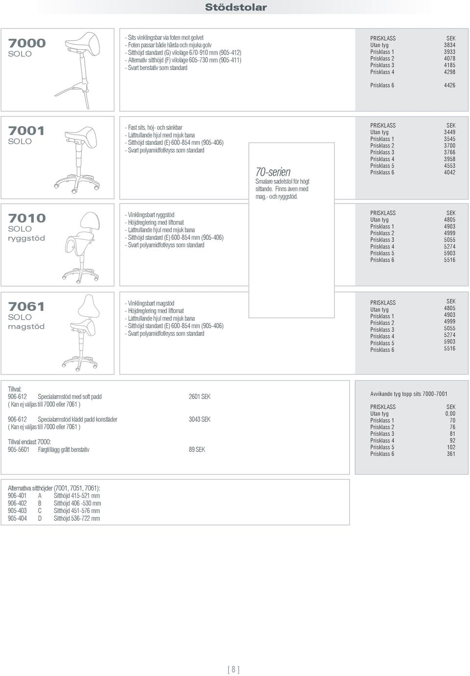 Svart polyamidfotkryss som standard 70-serien Smalare sadelstol för högt sittande. Finns även med mag,- och ryggstöd.