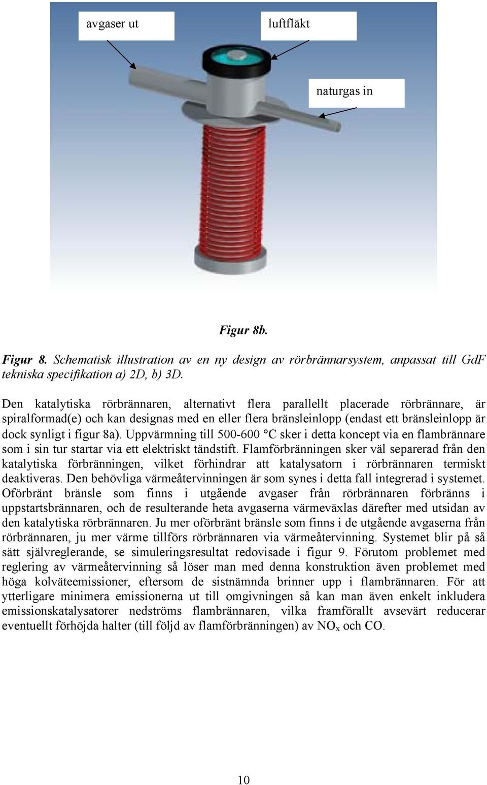 figur 8a). Uppvärmning till 500-600 C sker i detta koncept via en flambrännare som i sin tur startar via ett elektriskt tändstift.