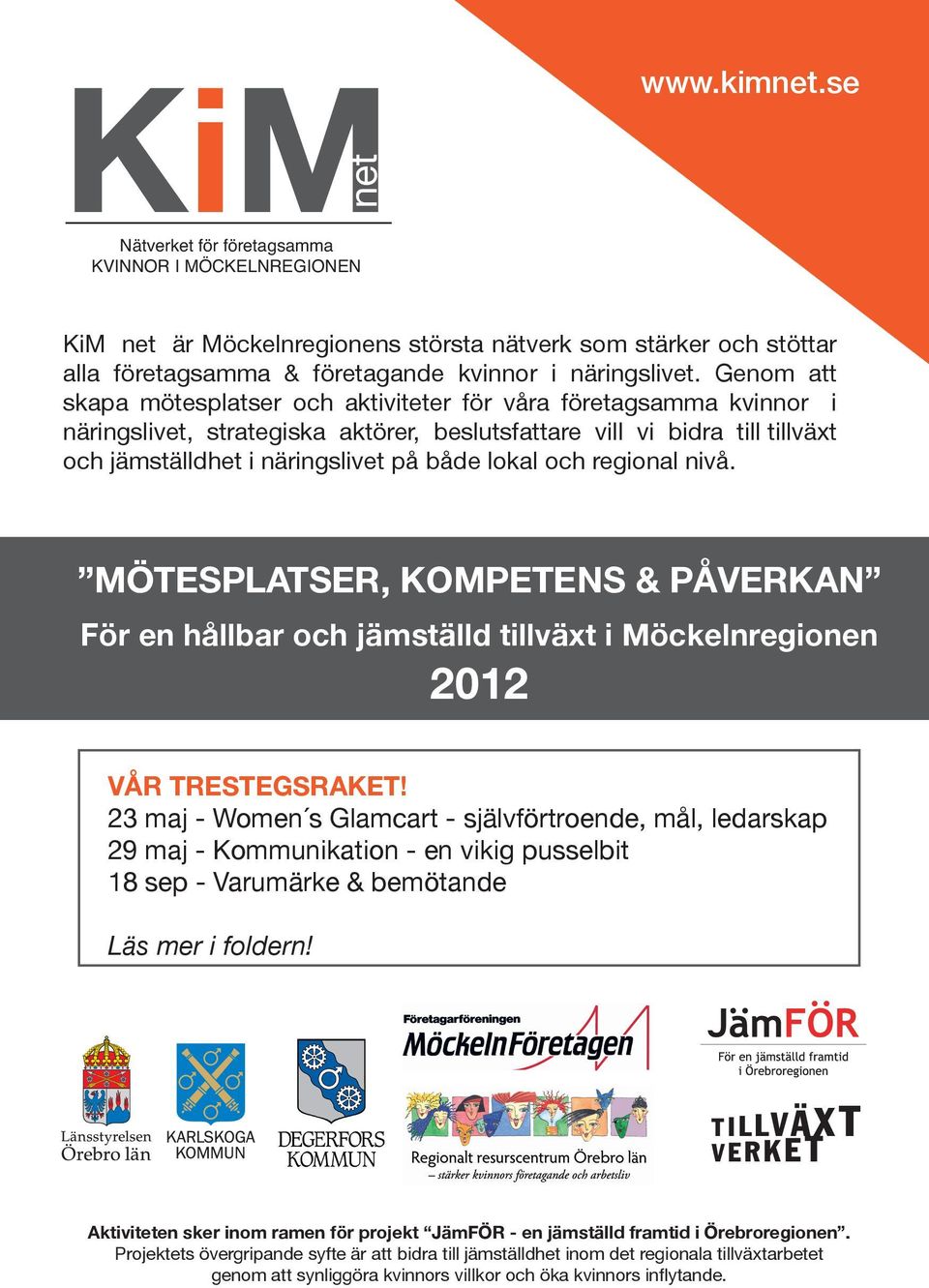 lokal och regional nivå. MÖTESPLATSER, KOMPETENS & PÅVERKAN För en hållbar och jämställd tillväxt i Möckelnregionen 2012 VÅR TRESTEGSRAKET!