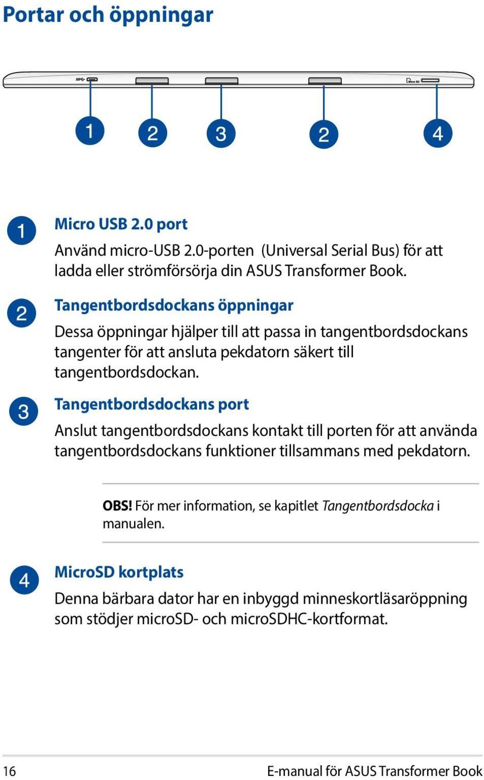 Tangentbordsdockans port Anslut tangentbordsdockans kontakt till porten för att använda tangentbordsdockans funktioner tillsammans med pekdatorn. OBS!