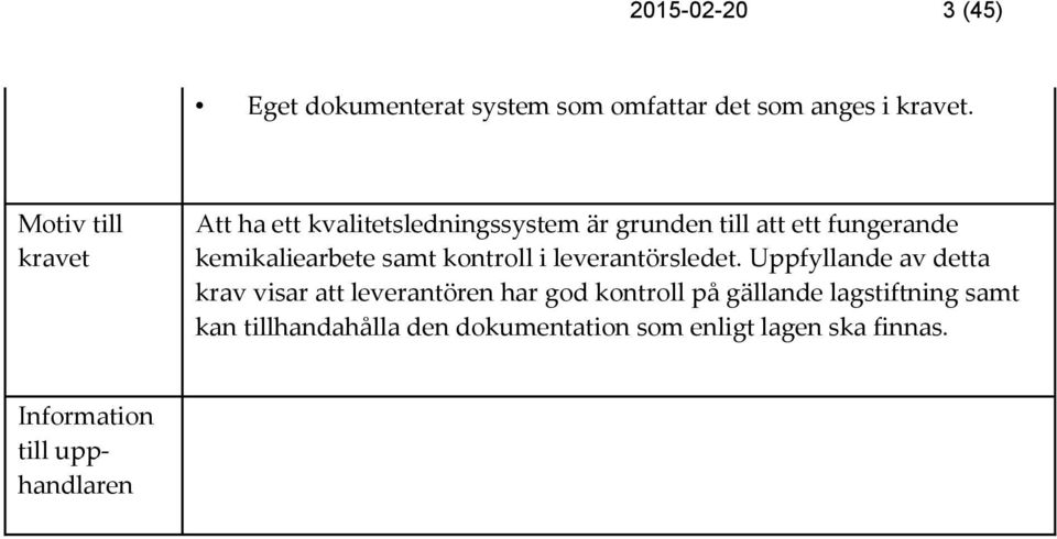 kemikaliearbete samt kontroll i leverantörsledet.