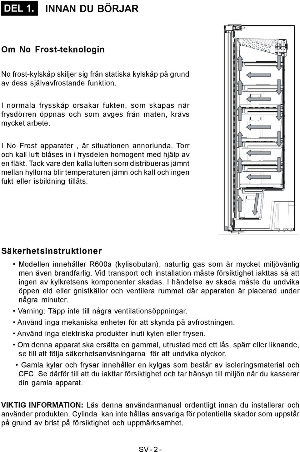 Torr och kall luft blåses in i frysdelen homogent med hjälp av en fläkt.