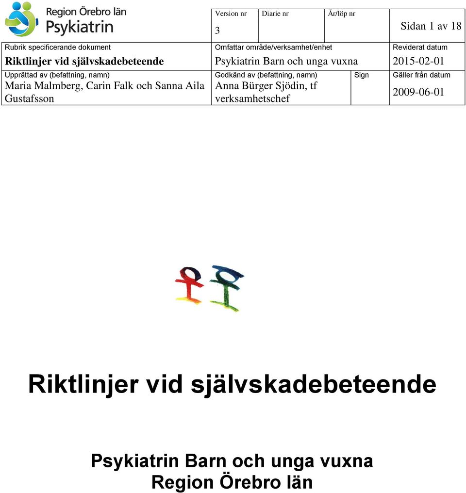 namn) Godkänd av (befattning, namn) Sign Gäller från datum Maria Malmberg, Carin Falk och Sanna Aila Gustafsson Anna