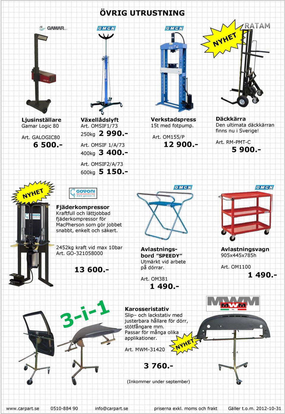 - NYHET Fjäderkompressor Kraftfull och lättjobbad fjäderkompressor för MacPherson som gör jobbet snabbt, enkelt och säkert. 2452kg kraft vid max 10bar Art. GO-321058000 13 600.