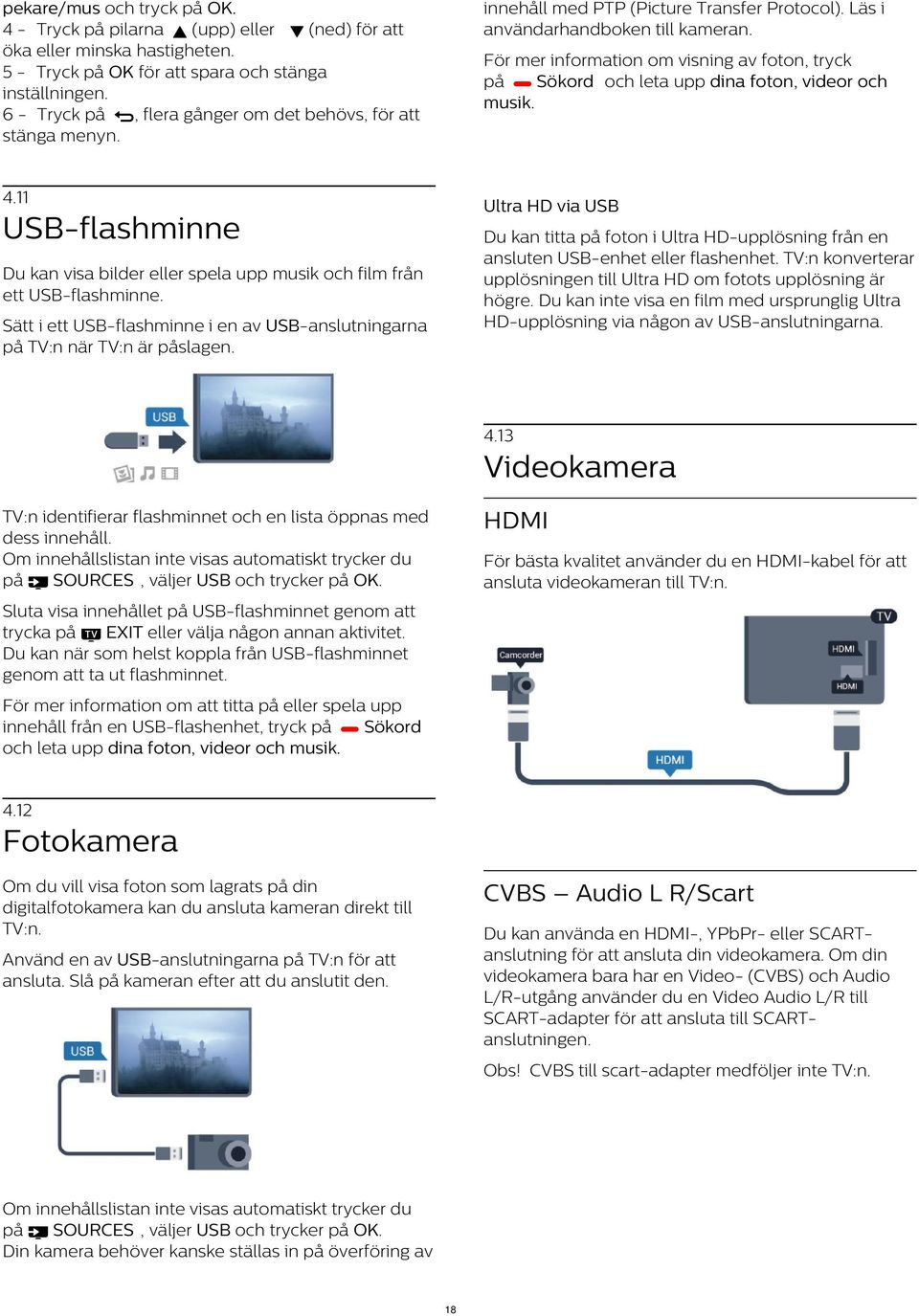 11 Ultra HD via USB För mer information om visning av foton, tryck på Sökord och leta upp dina foton, videor och musik.