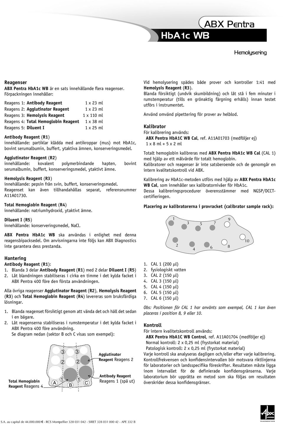 ml Antibody Reagent (R1) innehållande: partiklar klädda med antikroppar (mus) mot HbA1c, bovint serumalbumin, buffert, ytaktiva ämnen, konserveringsmedel.