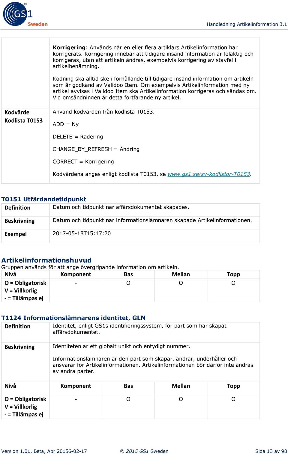 Kodning ska alltid ske i förhållande till tidigare insänd information om artikeln som är godkänd av Validoo Item.