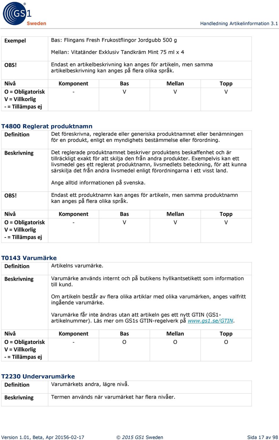 T4800 Reglerat produktnamn Definition Det föreskrivna, reglerade eller generiska produktnamnet eller benämningen för en produkt, enligt en myndighets bestämmelse eller förordning.