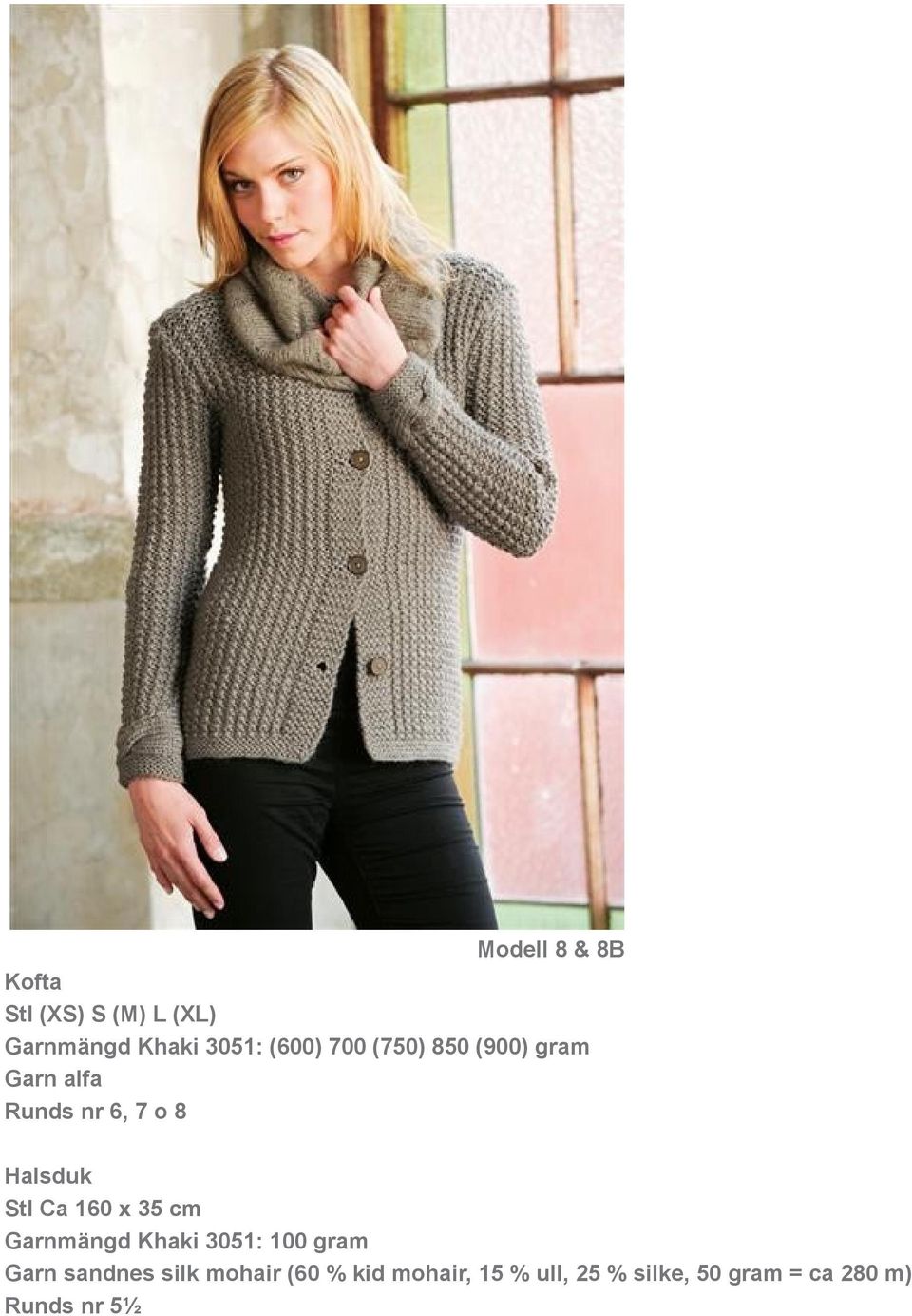 160 x 35 cm Garnmängd Khaki 3051: 100 gram Garn sandnes silk mohair