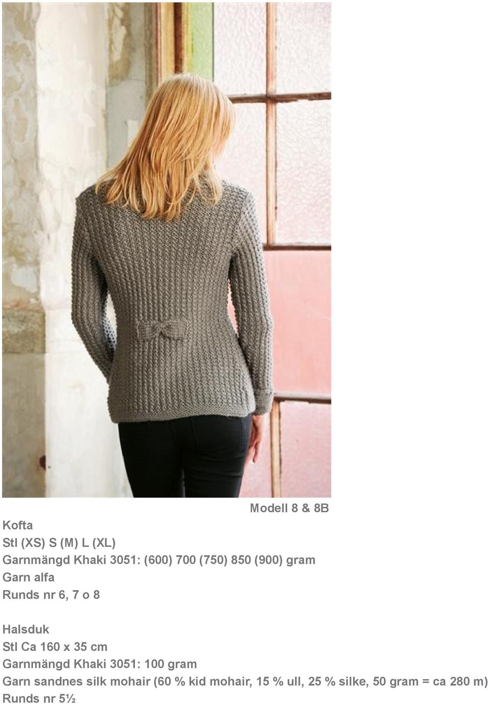 160 x 35 cm Garnmängd Khaki 3051: 100 gram Garn sandnes silk mohair