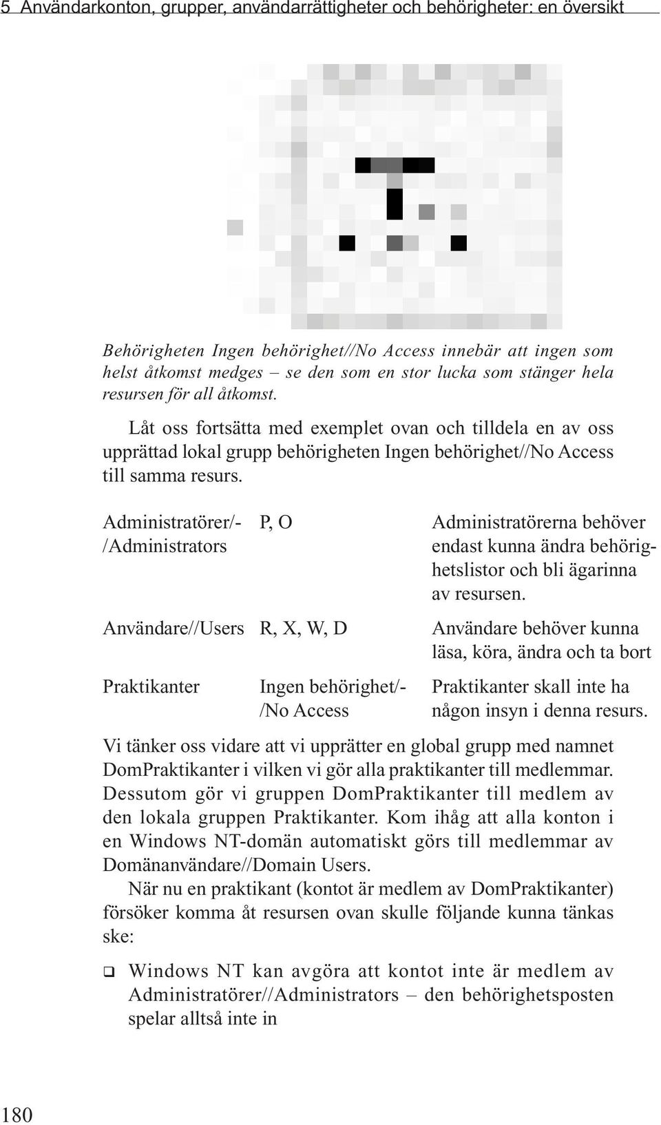 Administratörer/- P, O /Administrators Användare//Users R, X, W, D Administratörerna behöver endast kunna ändra behörighetslistor och bli ägarinna av resursen.