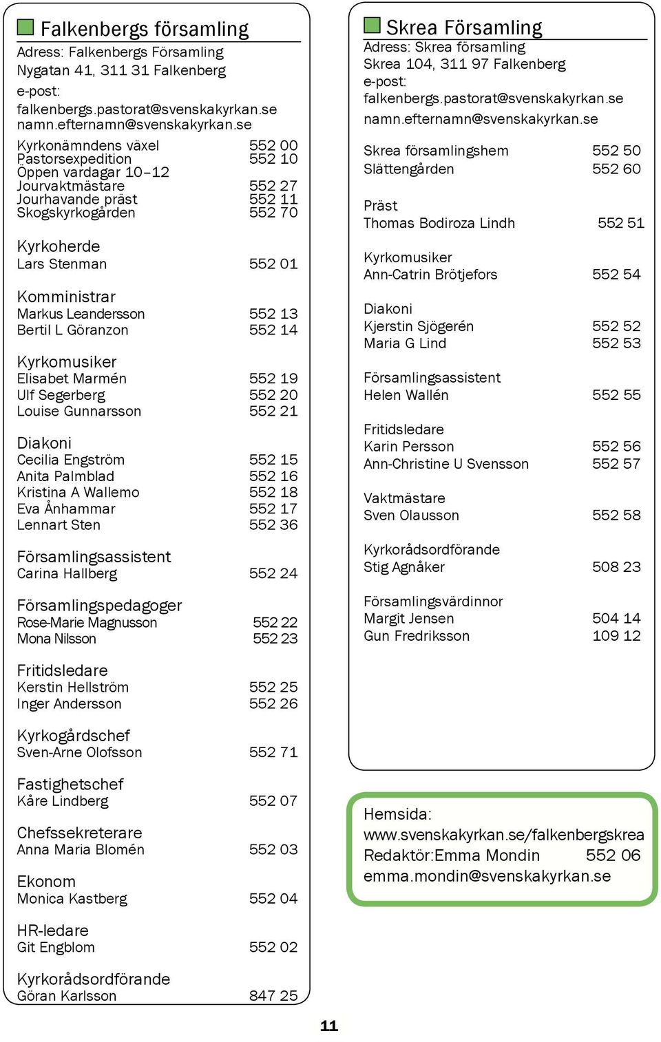 Leandersson 552 13 Bertil L Göranzon 552 14 Kyrkomusiker Elisabet Marmén 552 19 Ulf Segerberg 552 20 Louise Gunnarsson 552 21 Diakoni Cecilia Engström 552 15 Anita Palmblad 552 16 Kristina A Wallemo