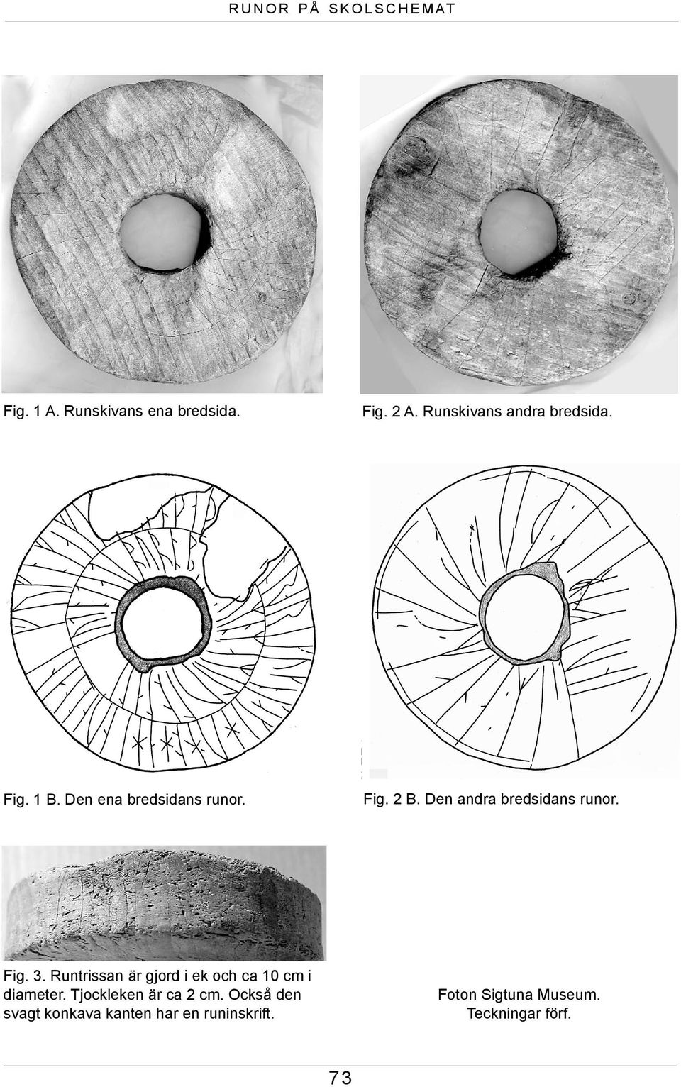 Den andra bredsidans runor. Fig. 3. Runtrissan är gjord i ek och ca 10 cm i diameter.