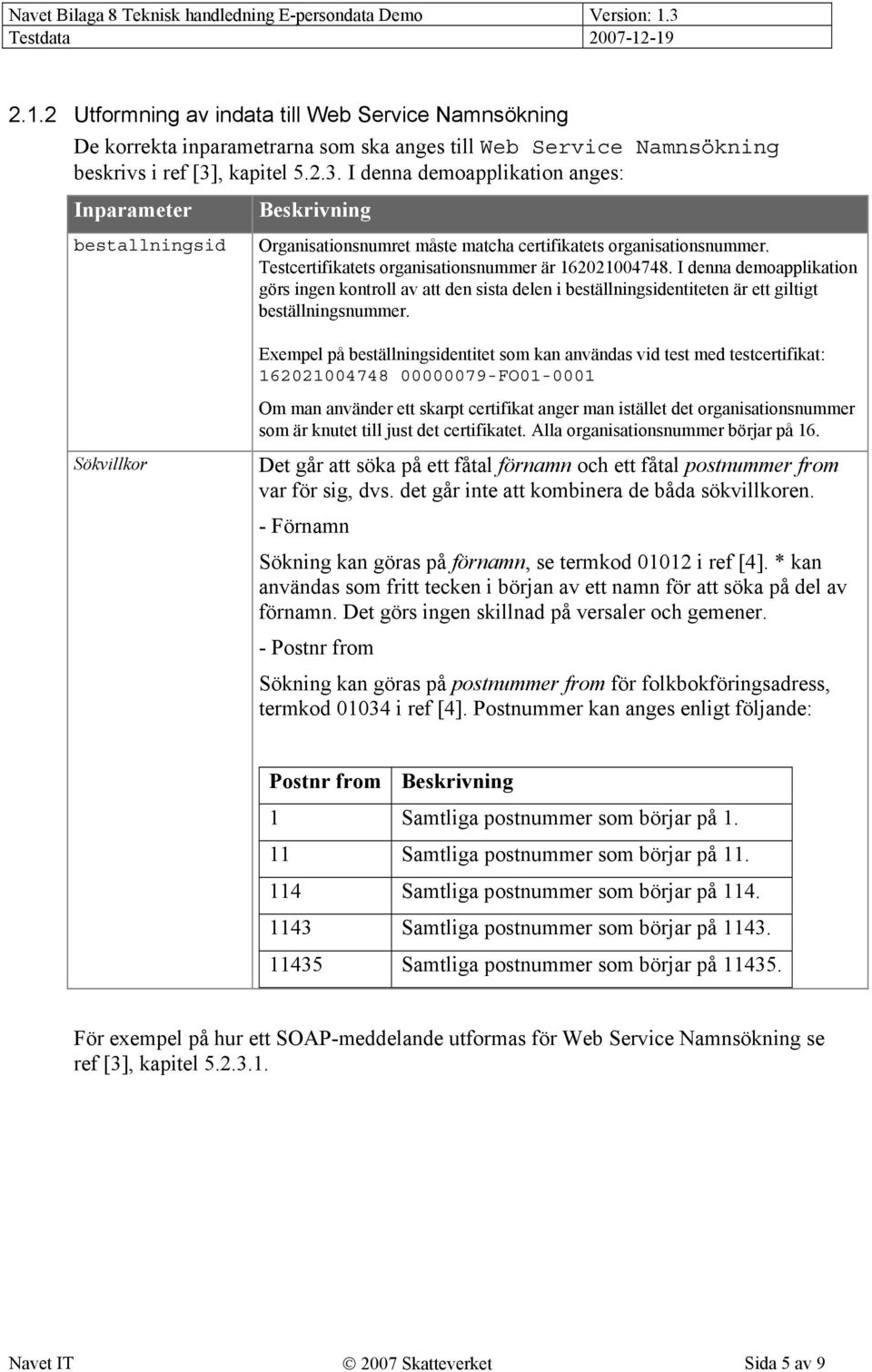 Testcertifikatets organisationsnummer är 162021004748. I denna demoapplikation görs ingen kontroll av att den sista delen i beställningsidentiteten är ett giltigt beställningsnummer.