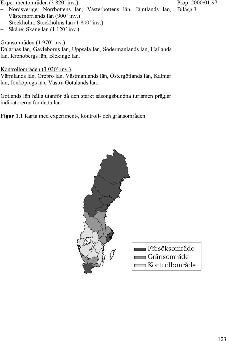 ) Dalarnas län, Gävleborgs län, Uppsala län, Södermanlands län, Hallands län, Kronobergs län, Blekinge län. Kontrollområden (3 030 inv.