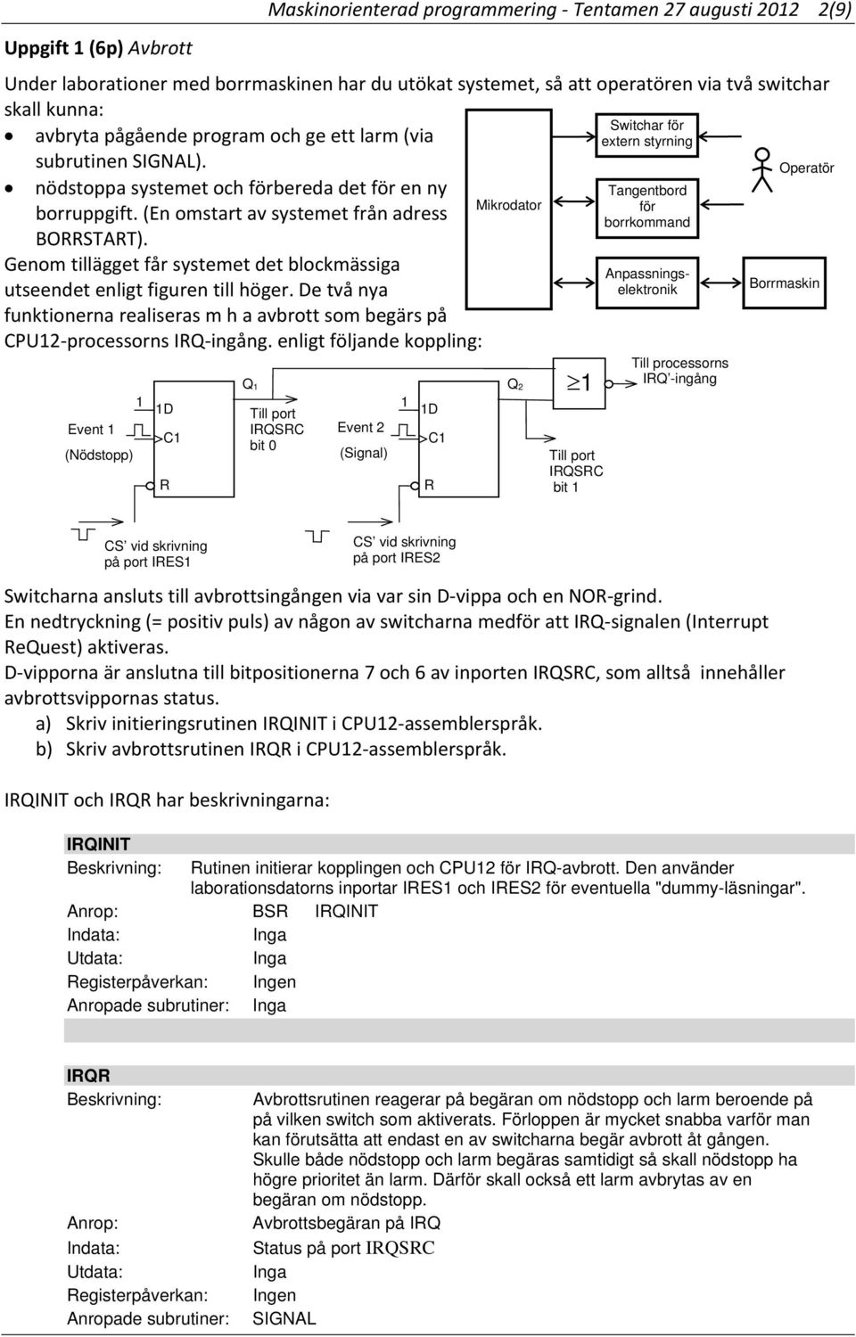 (En omstart av systemet från adress borrkommand BORRSTART). Genom tillägget får systemet det blockmässiga utseendet enligt figuren till höger.