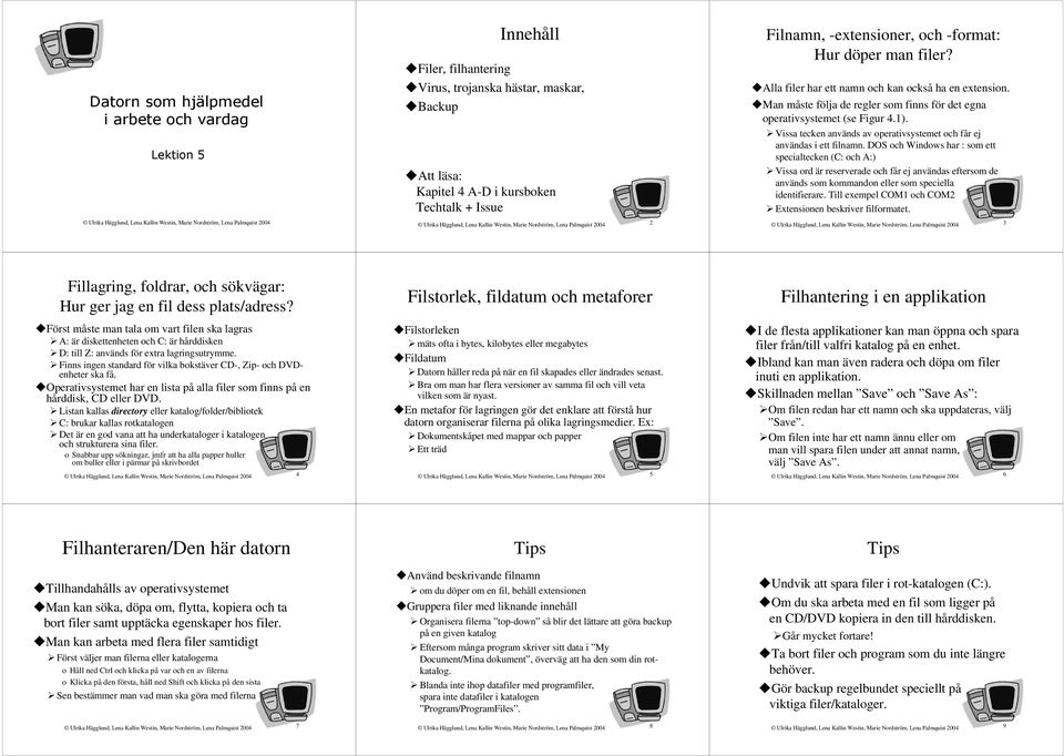 Alla filer har ett namn och kan också ha en extension. Man måste följa de regler som finns för det egna operativsystemet (se Figur 4.1).