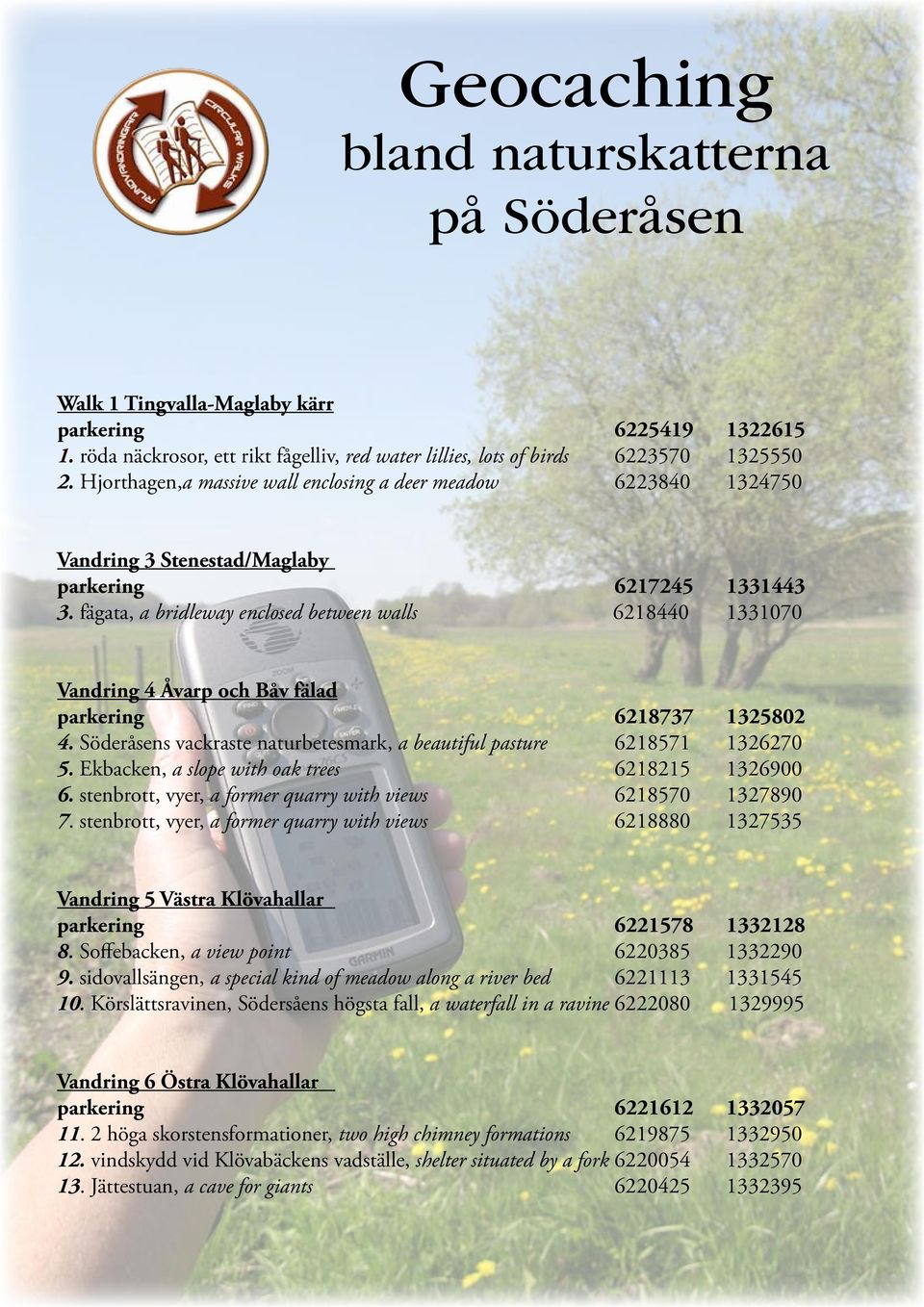 fägata, a bridleway enclosed between walls 6218440 1331070 Vandring 4 Åvarp och Båv fälad parkering 6218737 1325802 4. Söderåsens vackraste naturbetesmark, a beautiful pasture 6218571 1326270 5.