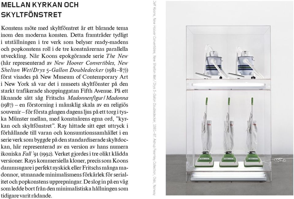 När Koons epokgörande serie The New (här representerad av New Hoover Convertibles, New Shelton Wet/Drys 5-Gallon Doubledecker (1981 87)) först visades på New Museum of Contemporary Art i New York så