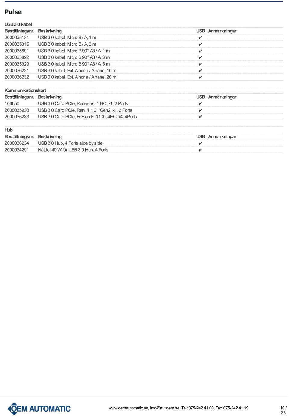 0 Card PCIe, Renesas, 1 HC, x1, 2 Ports 2000035930 USB 3.0 Card PCIe, Ren, 1 HC+ Gen2, x1, 2 Ports 20000363 USB 3.