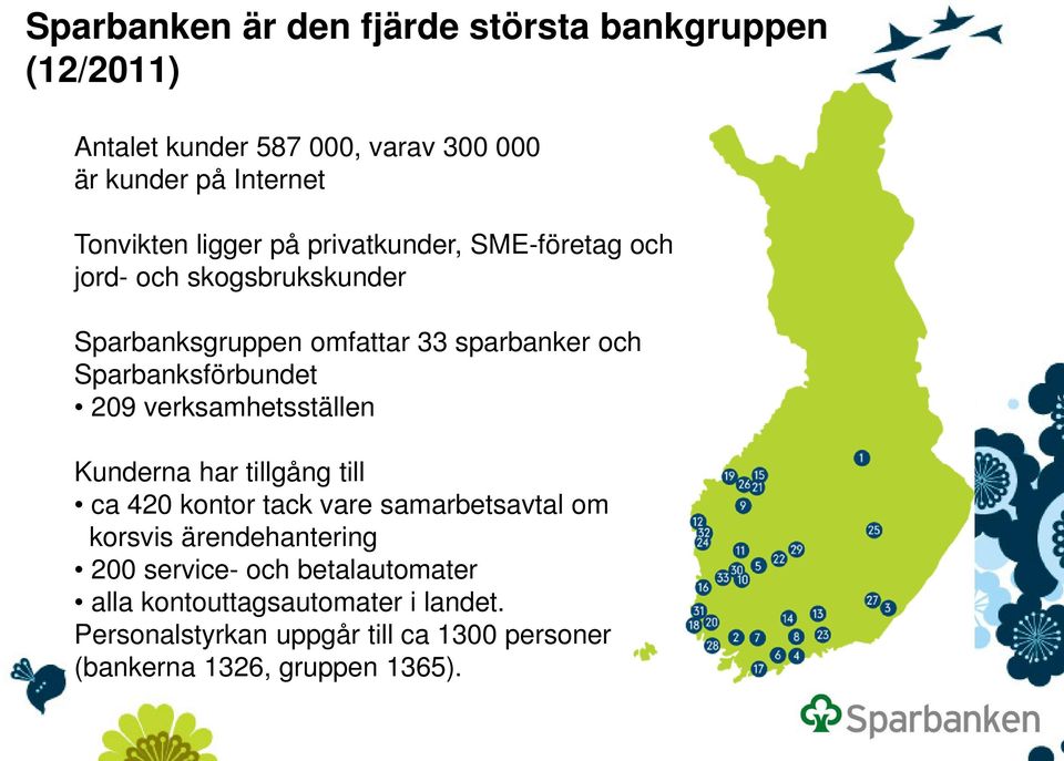 Sparbanksförbundet 209 verksamhetsställen Kunderna har tillgång till ca 420 kontor tack vare samarbetsavtal om korsvis