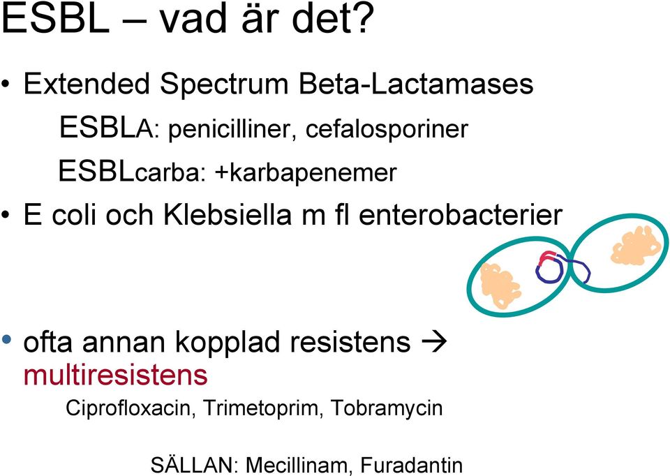 cefalosporiner ESBLcarba: +karbapenemer E coli och Klebsiella m fl