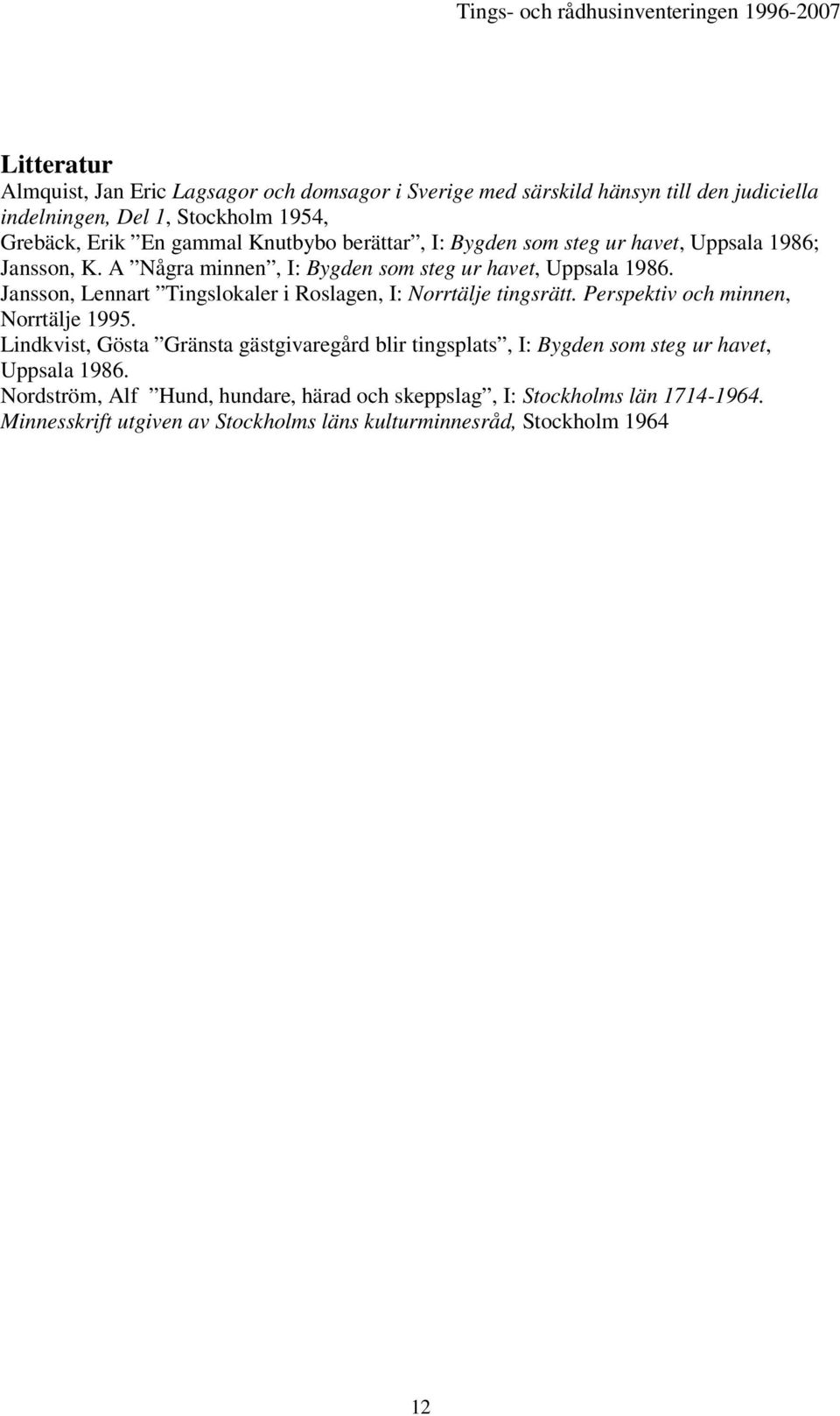 Jansson, Lennart Tingslokaler i Roslagen, I: Norrtälje tingsrätt. Perspektiv och minnen, Norrtälje 1995.
