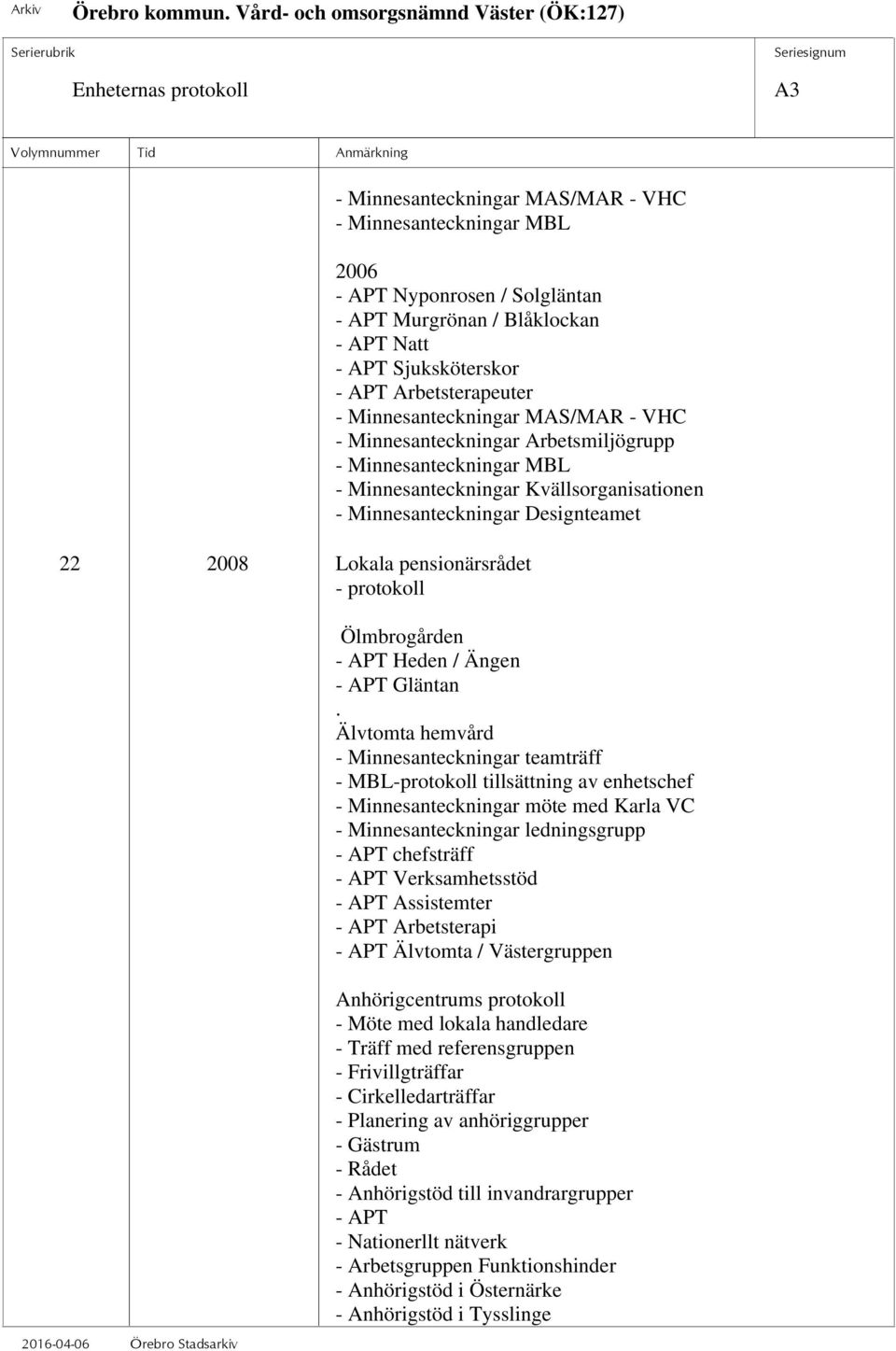 Lokala pensionärsrådet - protokoll Ölmbrogården - APT Heden / Ängen - APT Gläntan.