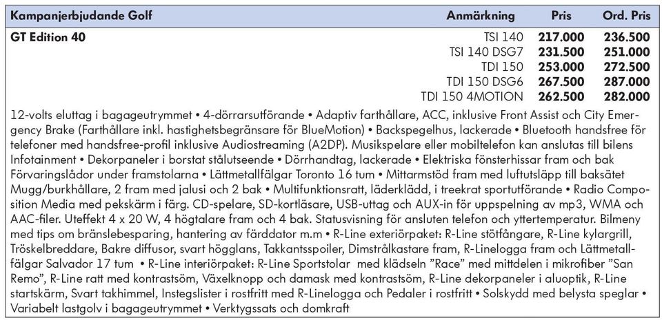 hastighetsbegränsare för BlueMotion) Backspegelhus, lackerade Bluetooth handsfree för telefoner med handsfree-profil inklusive Audiostreaming (A2DP).