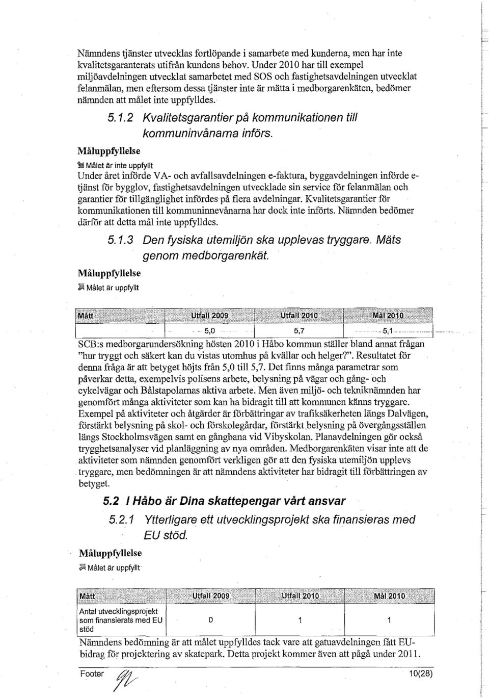 att målet inte uppfylldes. 5.1.2 Kvalitetsgarantier på kommunikationen till kommuninvånarna införs. lii!