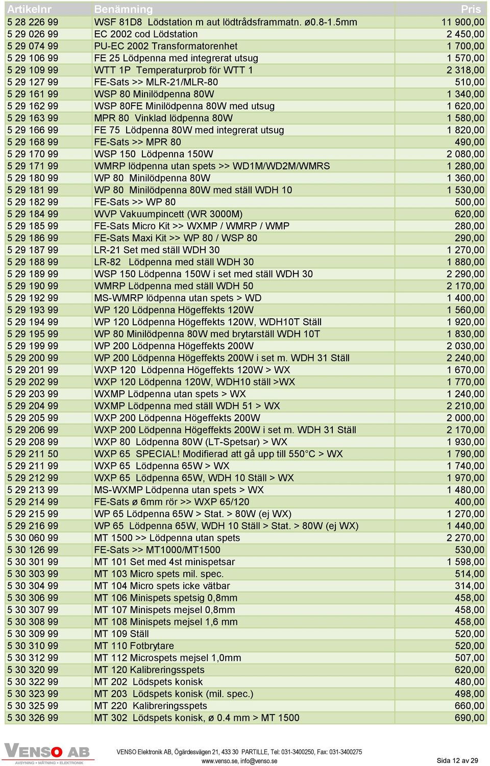 för WTT 1 2 318,00 5 29 127 99 FE-Sats >> MLR-21/MLR-80 510,00 5 29 161 99 WSP 80 Minilödpenna 80W 1 340,00 5 29 162 99 WSP 80FE Minilödpenna 80W med utsug 1 620,00 5 29 163 99 MPR 80 Vinklad