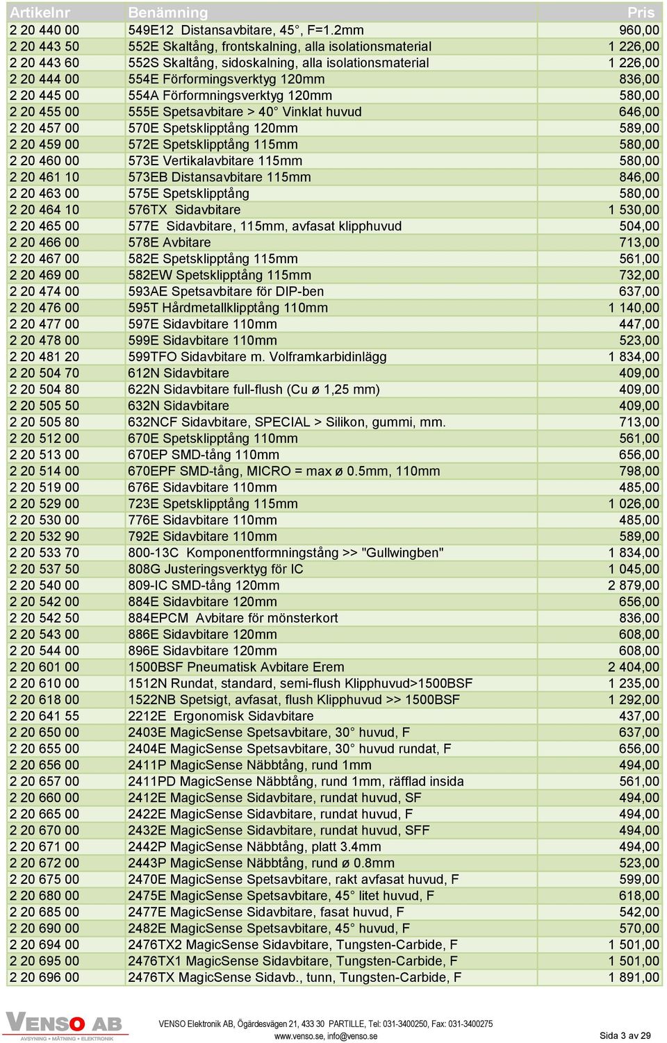 120mm 836,00 2 20 445 00 554A Förformningsverktyg 120mm 580,00 2 20 455 00 555E Spetsavbitare > 40 Vinklat huvud 646,00 2 20 457 00 570E Spetsklipptång 120mm 589,00 2 20 459 00 572E Spetsklipptång