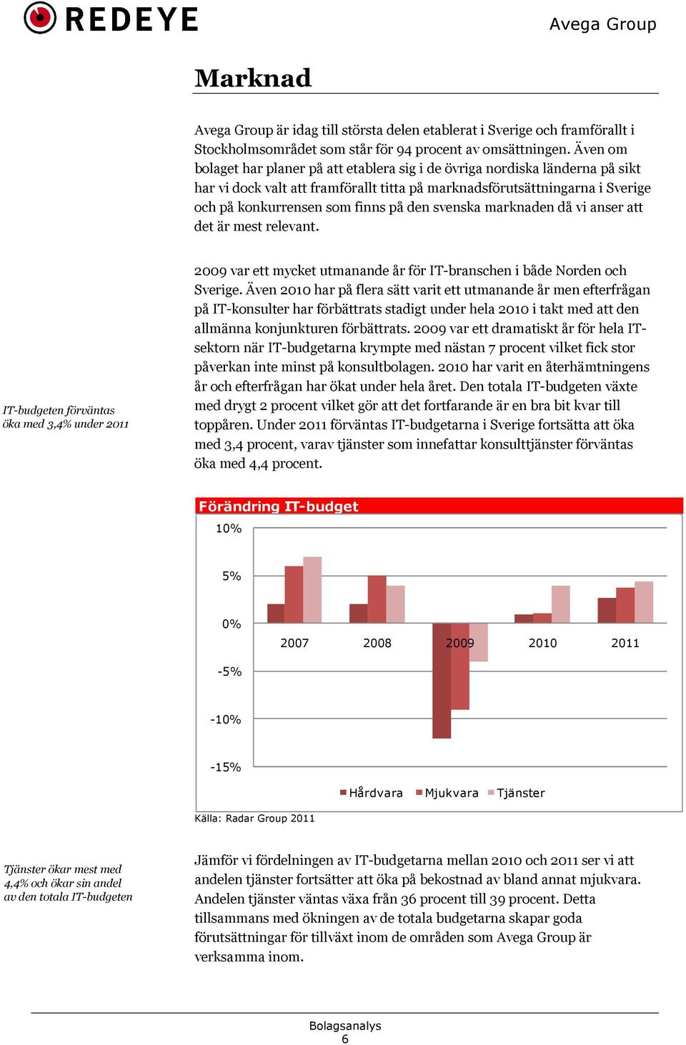 svenska marknaden då vi anser att det är mest relevant. IT-budgeten förväntas öka med 3,4% under 2011 2009 var ett mycket utmanande år för IT-branschen i både Norden och Sverige.