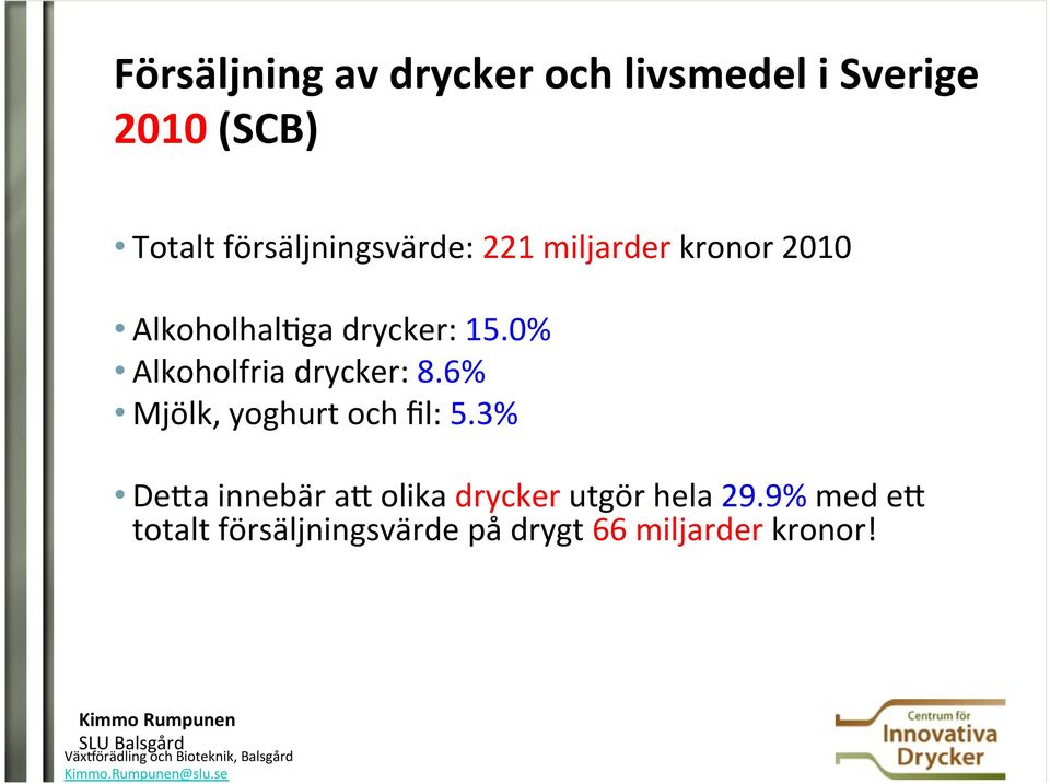 6% Mjölk, yoghurt och fil: 5.3% DeGa innebär ag olika drycker utgör hela 29.