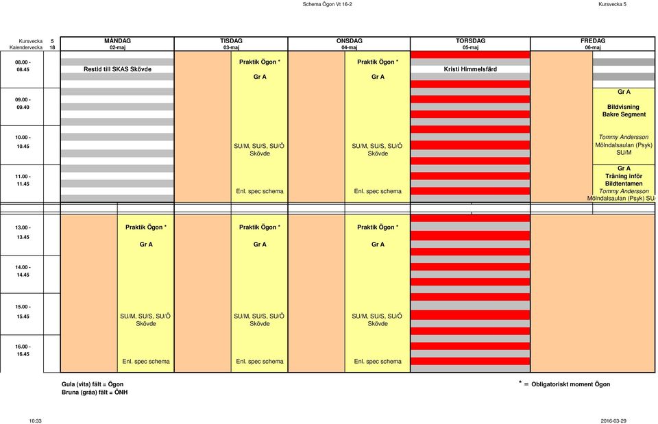 45, SU/S, SU/Ö, SU/S, SU/Ö Skövde Skövde Mölndalsaulan (Psyk) Träning inför Bildtentamen Mölndalsaulan (Psyk) SU/