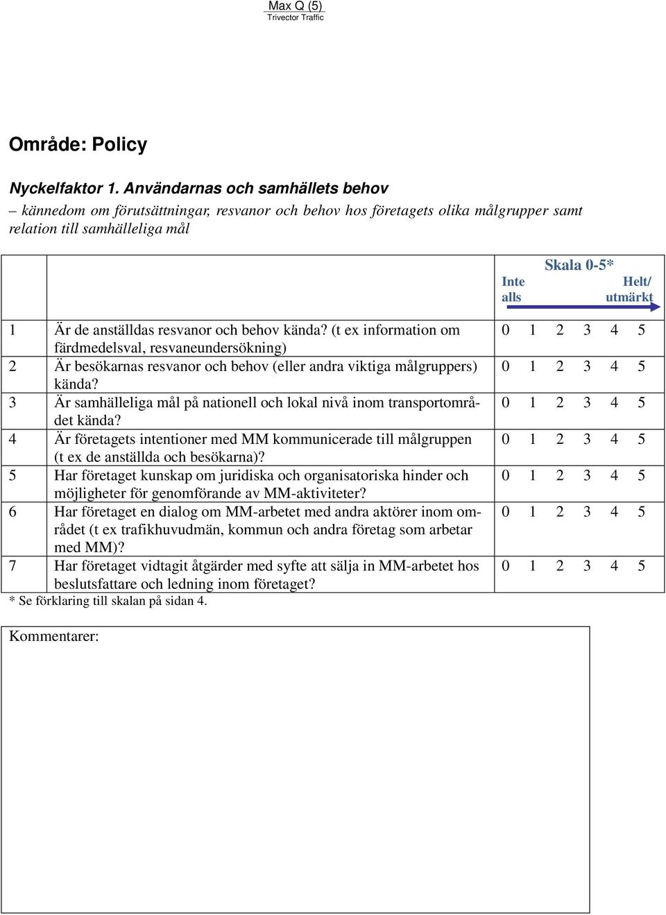 (t ex information om färdmedelsval, resvaneundersökning) 2 Är besökarnas resvanor och behov (eller andra viktiga målgruppers) kända?