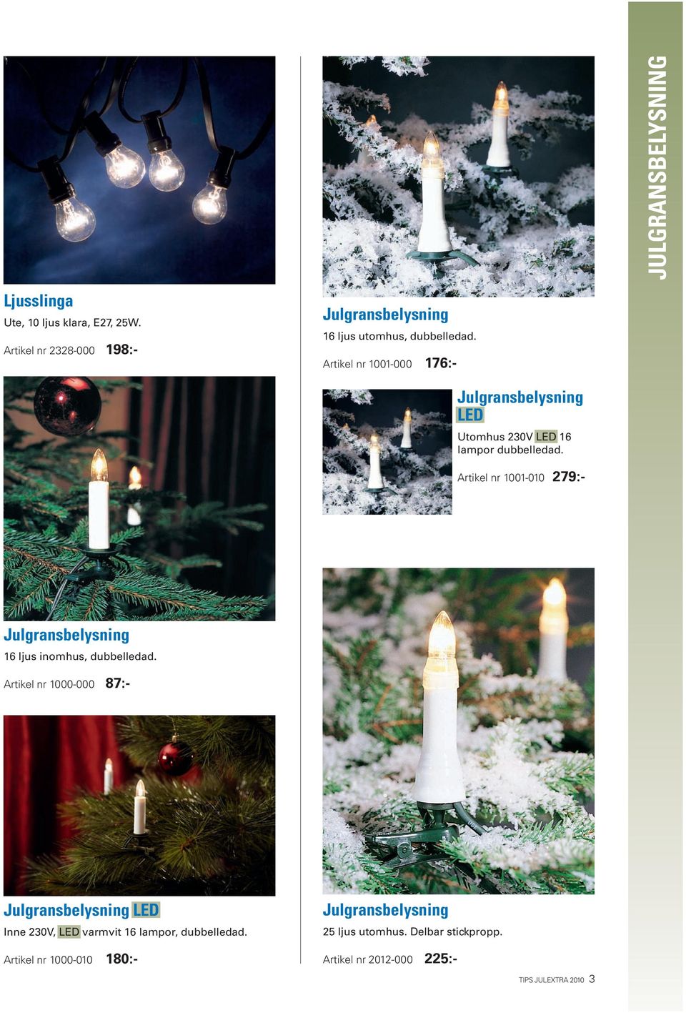 Artikel nr 1001-000 176:- Julgransbelysning LED Utomhus 230V LED 16 lampor dubbelledad.