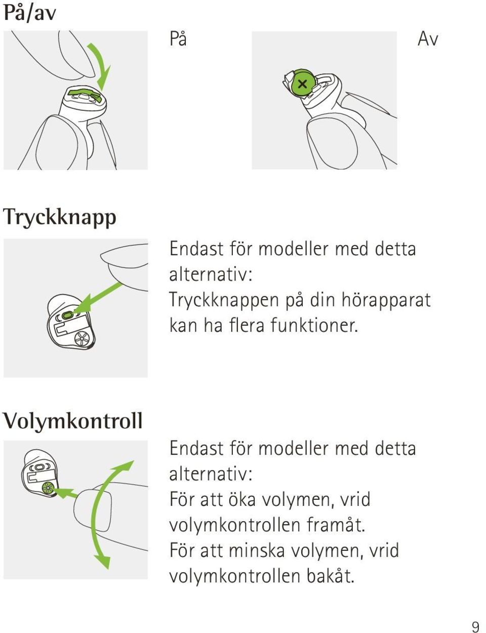 Volymkontroll Endast för modeller med detta alternativ: För att öka