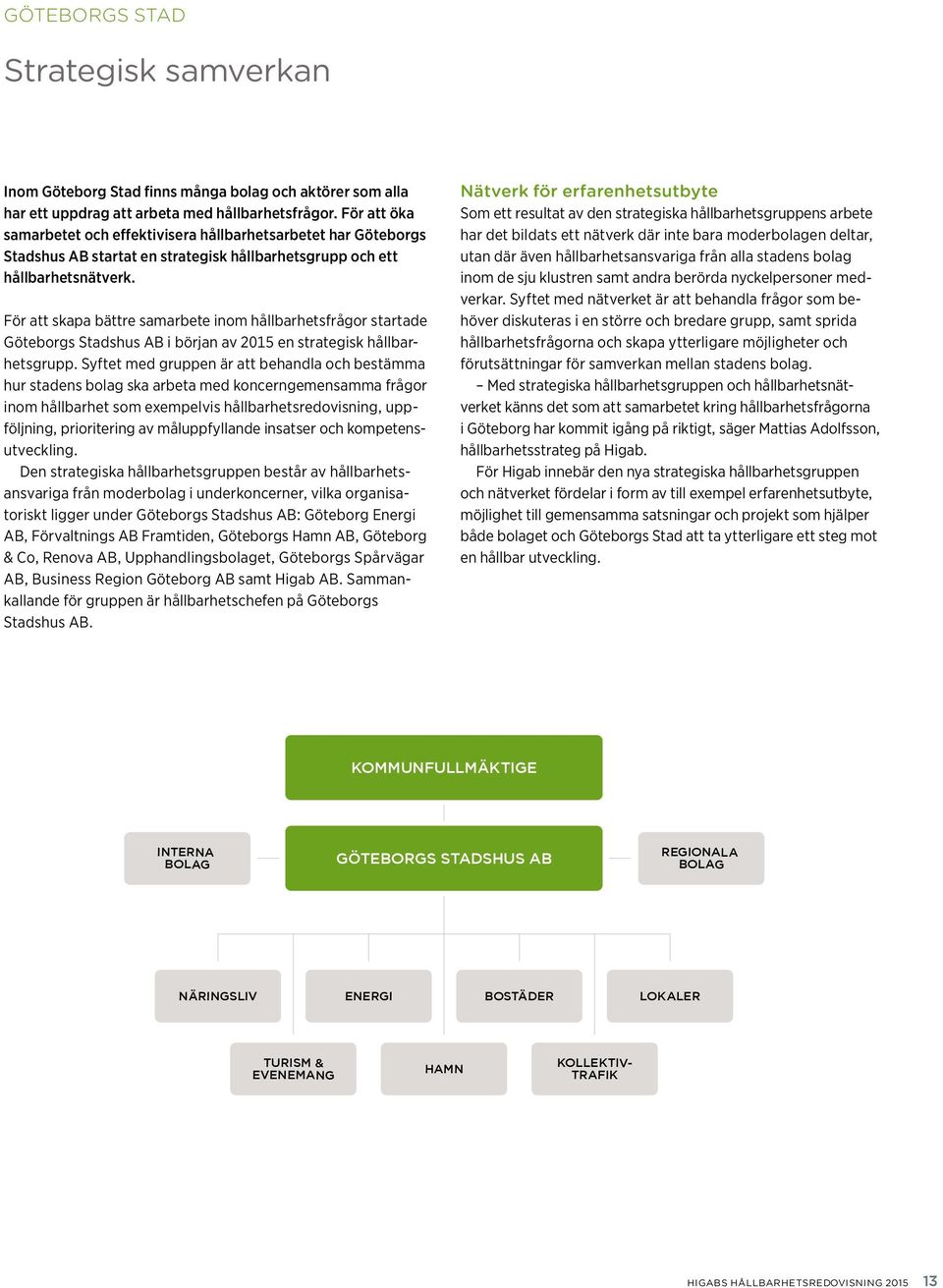 För att skapa bättre samarbete inom hållbarhetsfrågor startade Göteborgs Stadshus AB i början av 2015 en strategisk hållbarhets grupp.