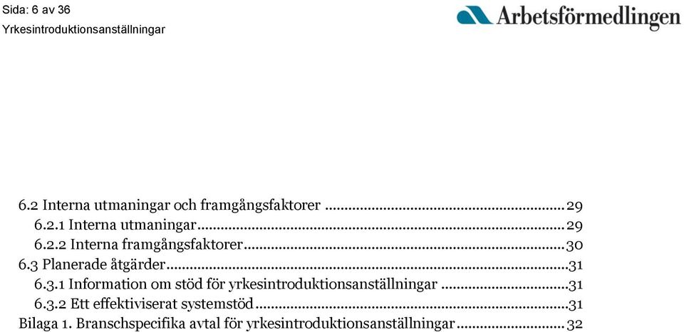 6.3 Planerade åtgärder...31 6.3.1 Information om stöd för yrkesintroduktionsanställningar.