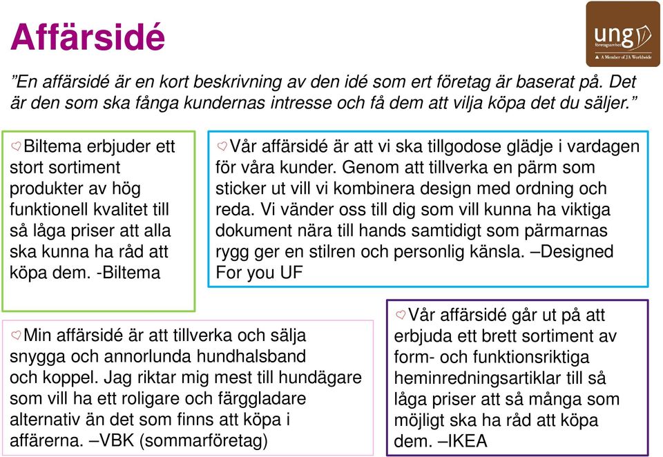 -Biltema Vår affärsidé är att vi ska tillgodose glädje i vardagen för våra kunder. Genom att tillverka en pärm som sticker ut vill vi kombinera design med ordning och reda.