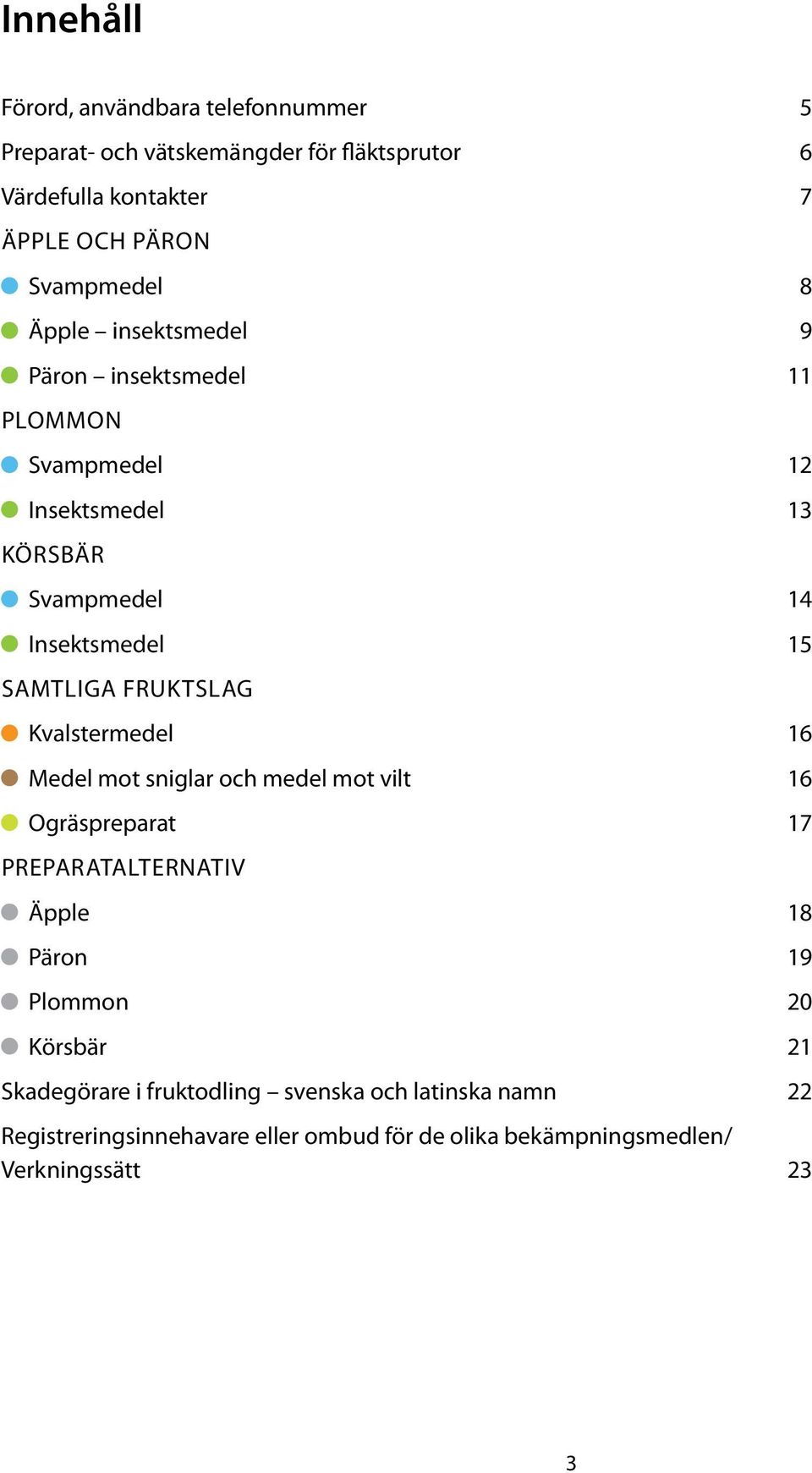 Samtliga fruktslag Kvalstermedel 16 Medel mot sniglar och medel mot vilt 16 Ogräspreparat 17 preparatalternativ Äpple 18 Päron 19 Plommon