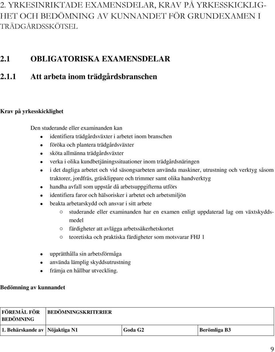 1 Att arbeta inom trädgårdsbranschen Krav på yrkesskicklighet Den studerande eller examinanden kan identifiera trädgårdsväxter i arbetet inom branschen föröka och plantera trädgårdsväxter sköta