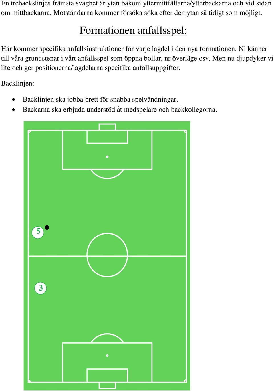 Formationen anfallsspel: Här kommer specifika anfallsinstruktioner för varje lagdel i den nya formationen.