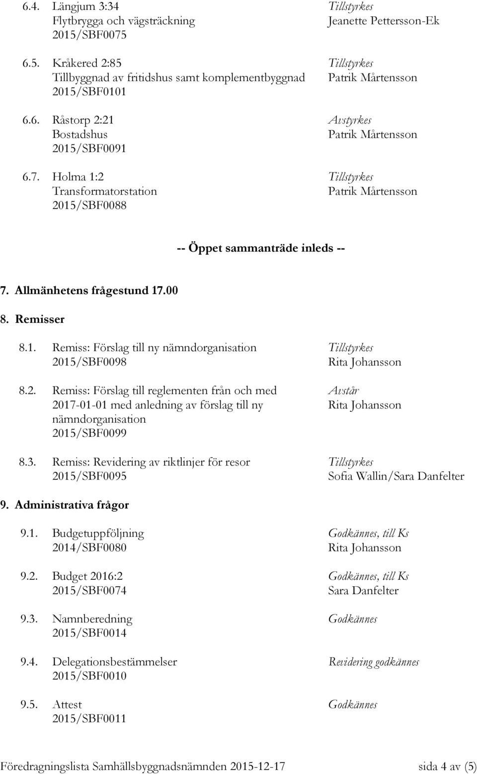 2. Remiss: Förslag till reglementen från och med Avstår 2017-01-01 med anledning av förslag till ny Rita Johansson nämndorganisation 2015/SBF0099 8.3.